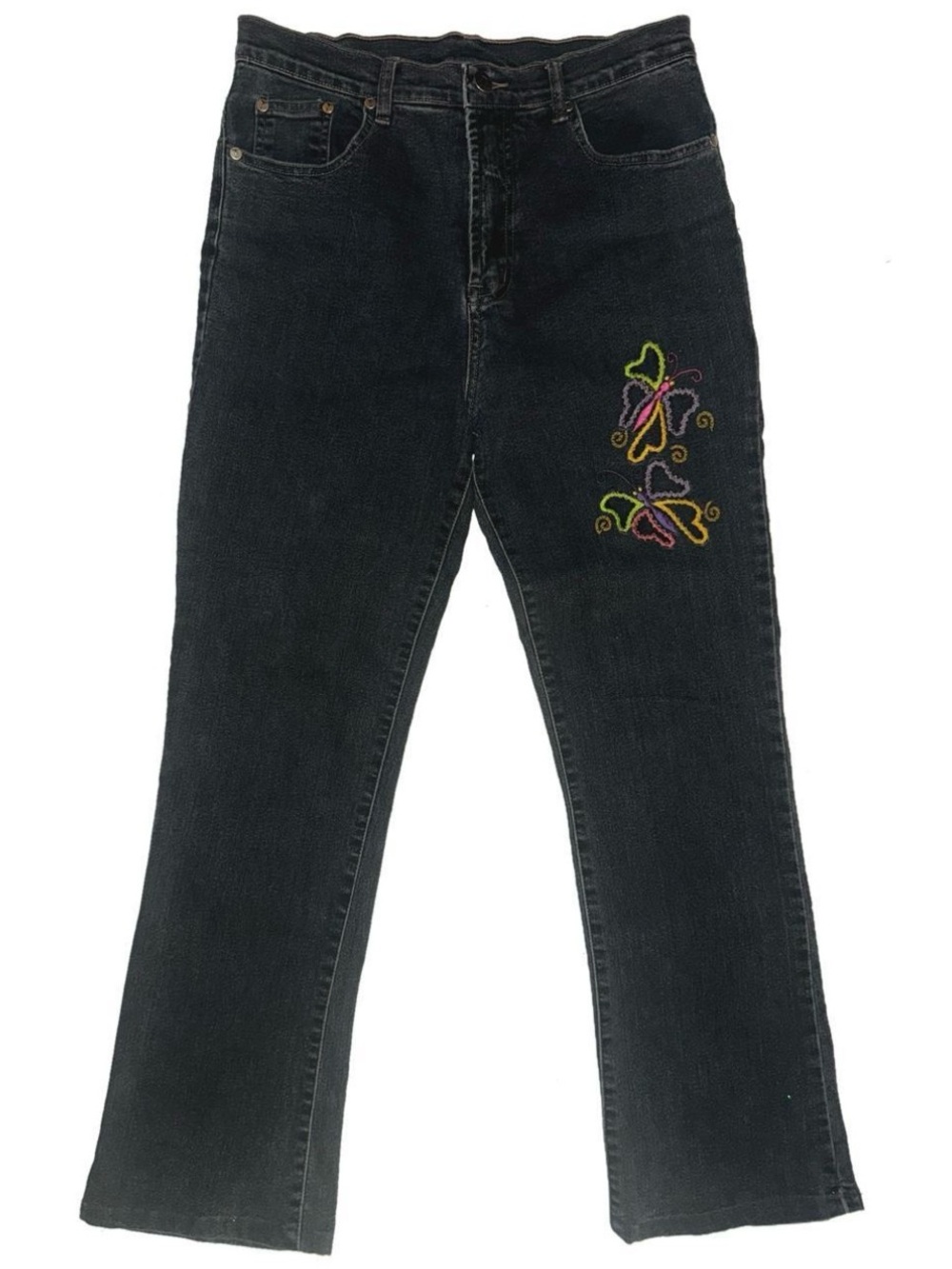 Y2K Butterfly Embroidered Black Denim Jeans